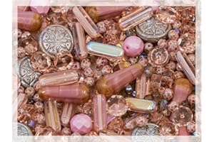 BOHEMIA CRYSTAL VALLEY 2.1oz (60 g) Mix of Unique Czech Bohemia Glass Pressed Beads, Dirty Pink Antique, Table Cut, Matte and Glossy, Faceted Fire Polish, Hand Made Set Kit BCV
