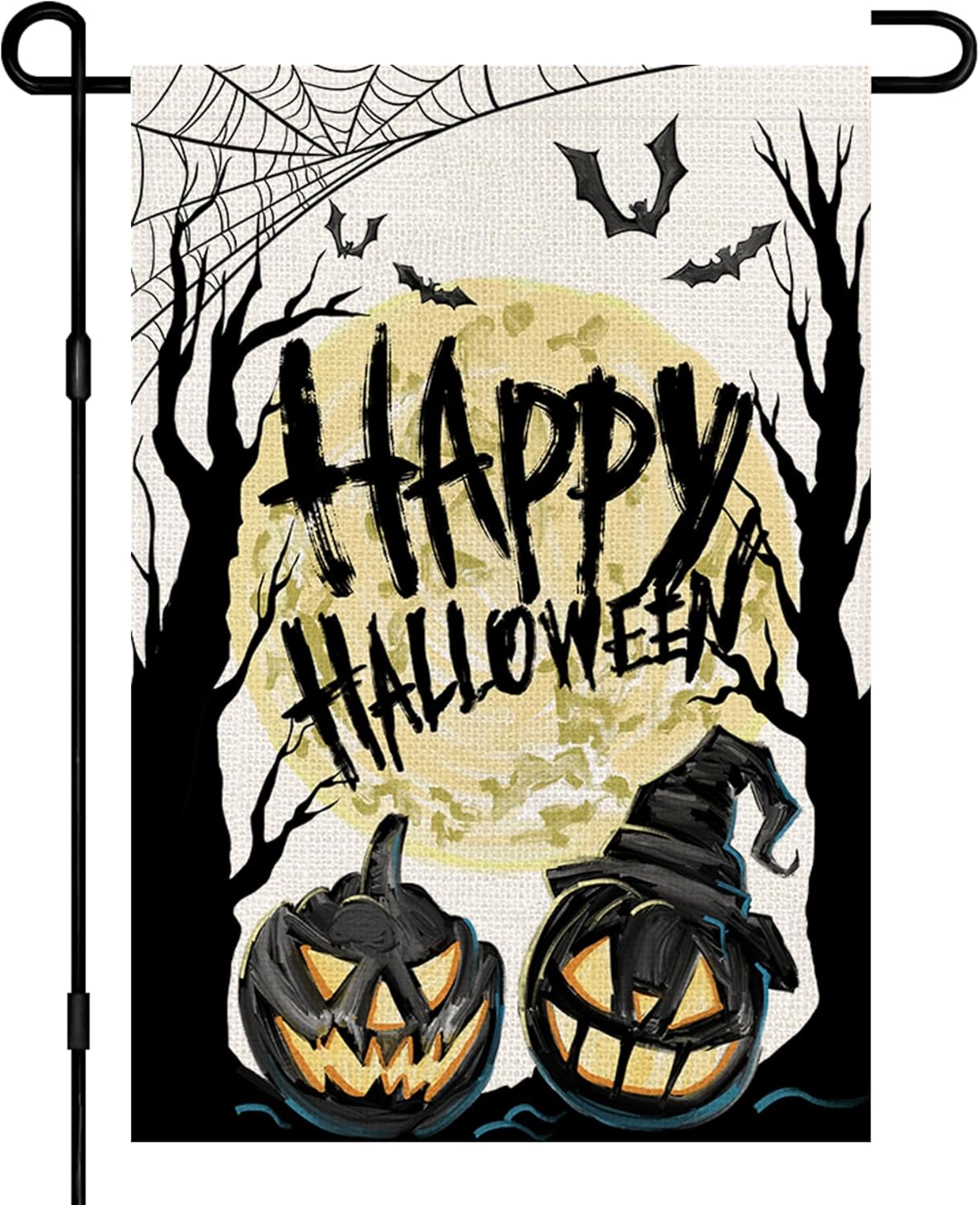 Flags - Happy Halloween Garden Flags 12x18 Inch Double Sided Small Burlap, Spooky Ghost Pumpkin Bat Moon Sign Seasonal Yard Outdoor Decorations DF351