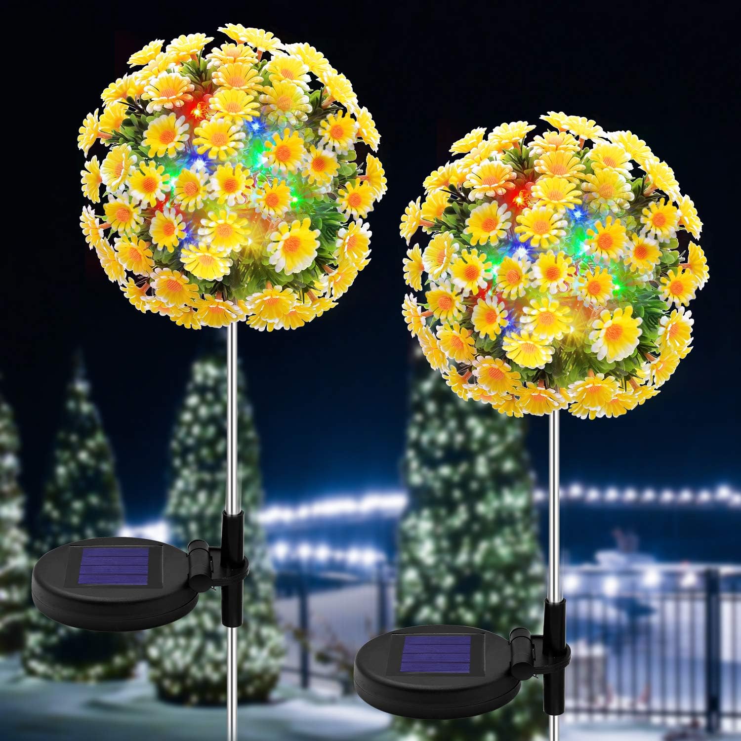 TYNLED Solar Garden Flower Lights Outdoor, 2 Pack Daisy