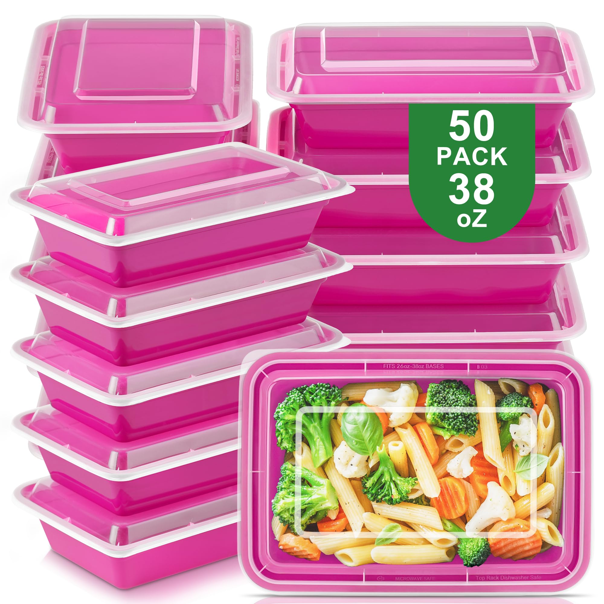 Photo 1 of ***FACTORY SEALED***NUTTUTO 50 Pack Meal Prep Containers with Lids 38oz - BPA-Free, Reusable, Leakproof Food Storage Containers - Microwave/Dishwasher/Freezer Safe, To Go Take Out Plastic Food Storage Pans(Red)