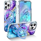 Lamcase for iPhone 15 Pro Max Case with Magnetic Invisible Ring Stand [Compatible with MagSafe], Full Body Rugged Slim Women Men Girl Shockproof Marble Pattern Design Case, Purple/Blue