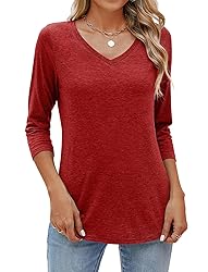 Sherosa Womens 3/4 Sleeve Tops Casual Cotton V Neck