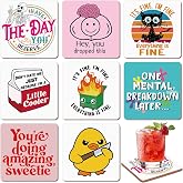 RimCereal 8 Pack Funny Sayings Cork Coasters Employee Appreciation Gift | Funny Coasters for Adults, 4 Inch Absorbent Square Cork Coasters for Bar Drinks Coffee, Idea Office Stuff Thank You Gift