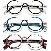 YTDBNS Retro Round Reading Glasses for Men and Women, Stylish Color Frame Design, Blue Light Blocking, Spring Hinges, Anti Eye Strain Computer Readers, 1.5
