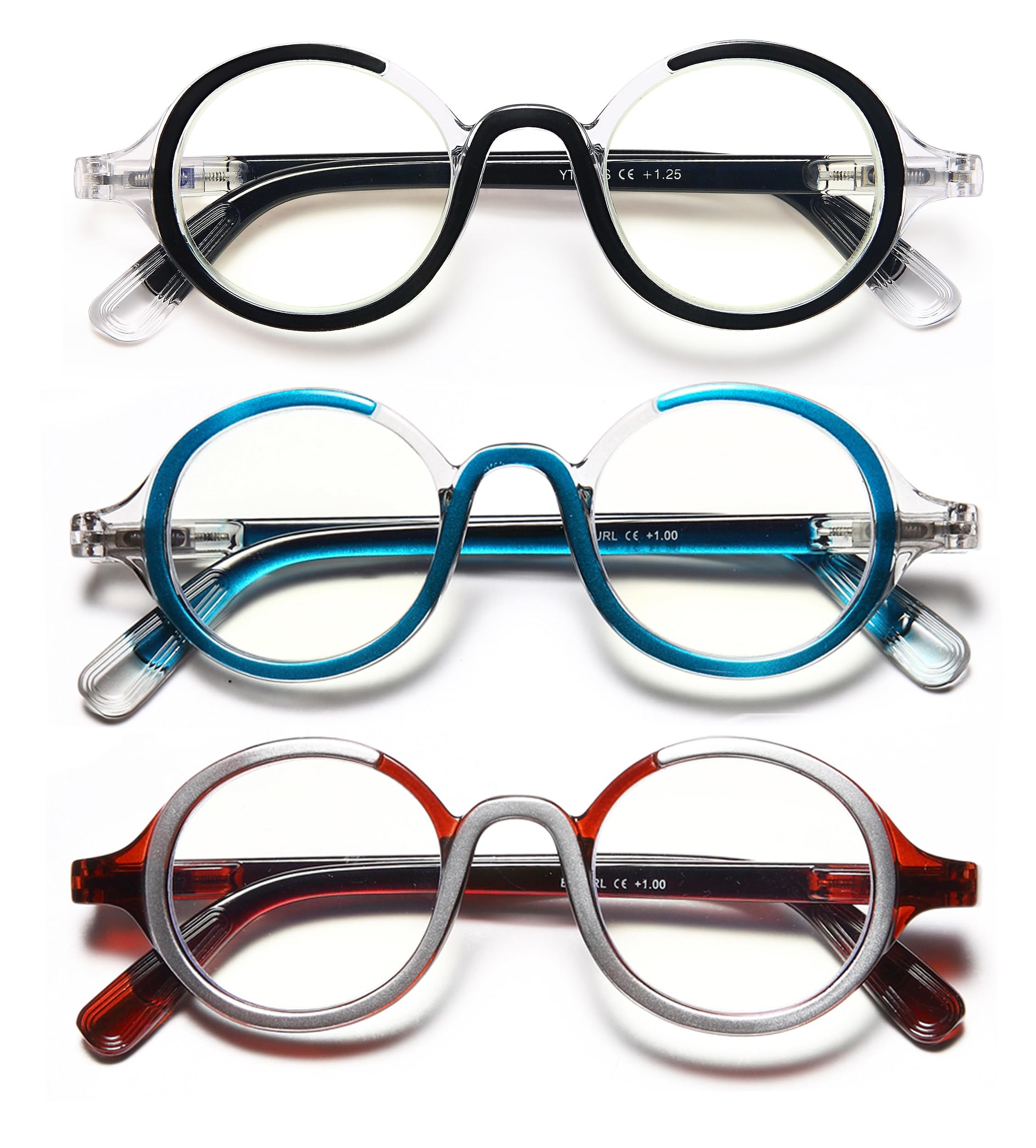 Photo 1 of YTDBNS Retro Round Reading Glasses for Men and Women, Stylish Color Frame Design, Blue Light Blocking, Spring Hinges, Anti Eye Strain Computer Readers, 2.5
