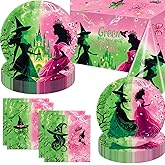 Practice Star 41 PCS Pink and Green Witch Party Decorations Include Pink Plates, Green Plates, Napkins, Tablecloth for Witch Birthday Party Decorations