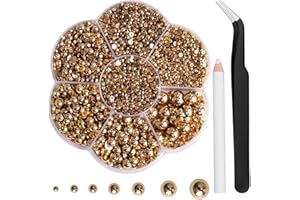 Mdscve 6100Pcs Nail Pearls, Flatback Pearls for Crafting Half Pearls for Makeup Flat Pearls for Crafts DIY Pearls Charms Nails Decorations with Tweezer and Picker Pencil (Gold)