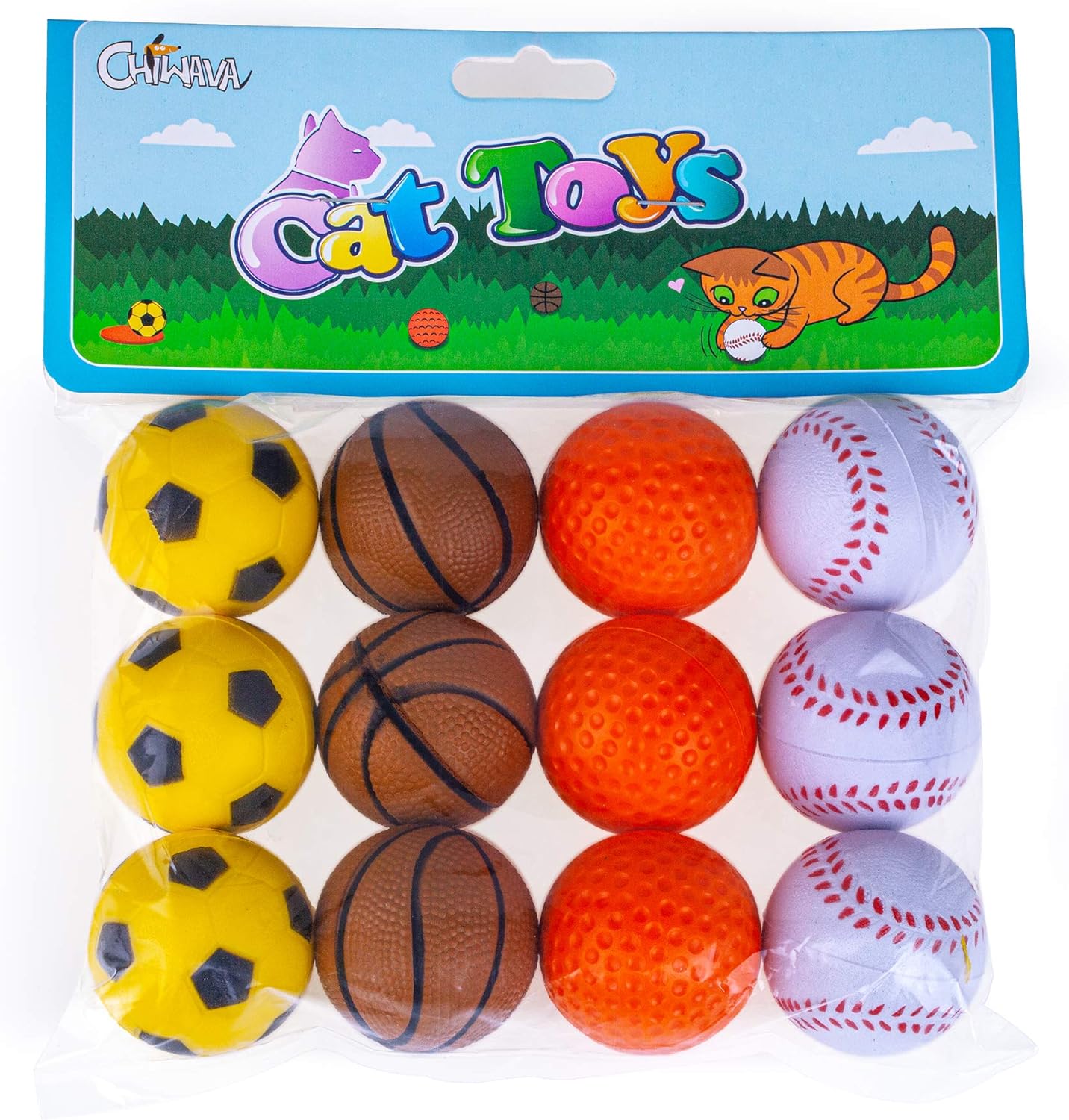 Chiwava 12 Pack 1.6 Inch Soft Rubber Foam Cat Toy Ball Sponge Sport Balls Kitten Interactive Toy Assorted Color : Kitchen & Dining
