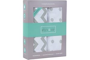 ELY'S & CO. Waterproof Changing Pad Cover Sheets 2-Pack for Baby Boy or Baby Girl - (Grey Chevron & Polka Dots)