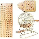 GSE Deluxe Bingo Game Set, Large Brass Cage, 10 Shutter Slide Bingo Cards | Wood Master Board &amp; 7/8" Calling Balls, for Large Groups, Parties, Family Game Nights