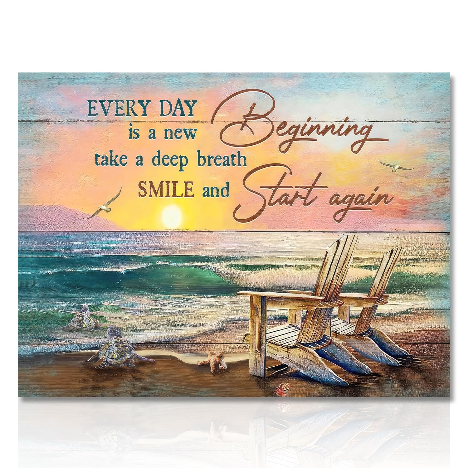 Dazzlewall Vintage Beach Ocean Wall Art Poster Sea Turtle Bathroom Prints, Inspirational Quotes Wall Poster for Bathroom Bedroom Office Decor 12x16 in Unframed