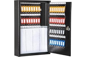 UMEKEN Key Box Wall Mount 64 Position Metal Valet Key Cabinet Lock Box with Key Tags, Key Holder Lockbox Key Organizer Safe Storage Locker Box, Black