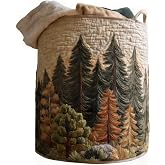 Quilted Laundry Basket with Handles, Boho Floral Fabric Storage Hamper, Large Soft Quilted Laundry Basket for Nursery, Bedroom, Laundry Room,Clothes &amp; Toys (Forest Trees Pattern A, M)