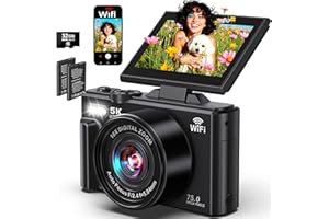 5K Digital Camera - Cameras for Photography WiFi 75MP UHD - Autofocus Vlogging Camera for YouTube with 3" 180° Flip Screen - 