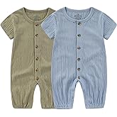 Ruliby Baby Girl Romper Button Jumpsuit Summer Infant Boy Clothes for 0-24 Months