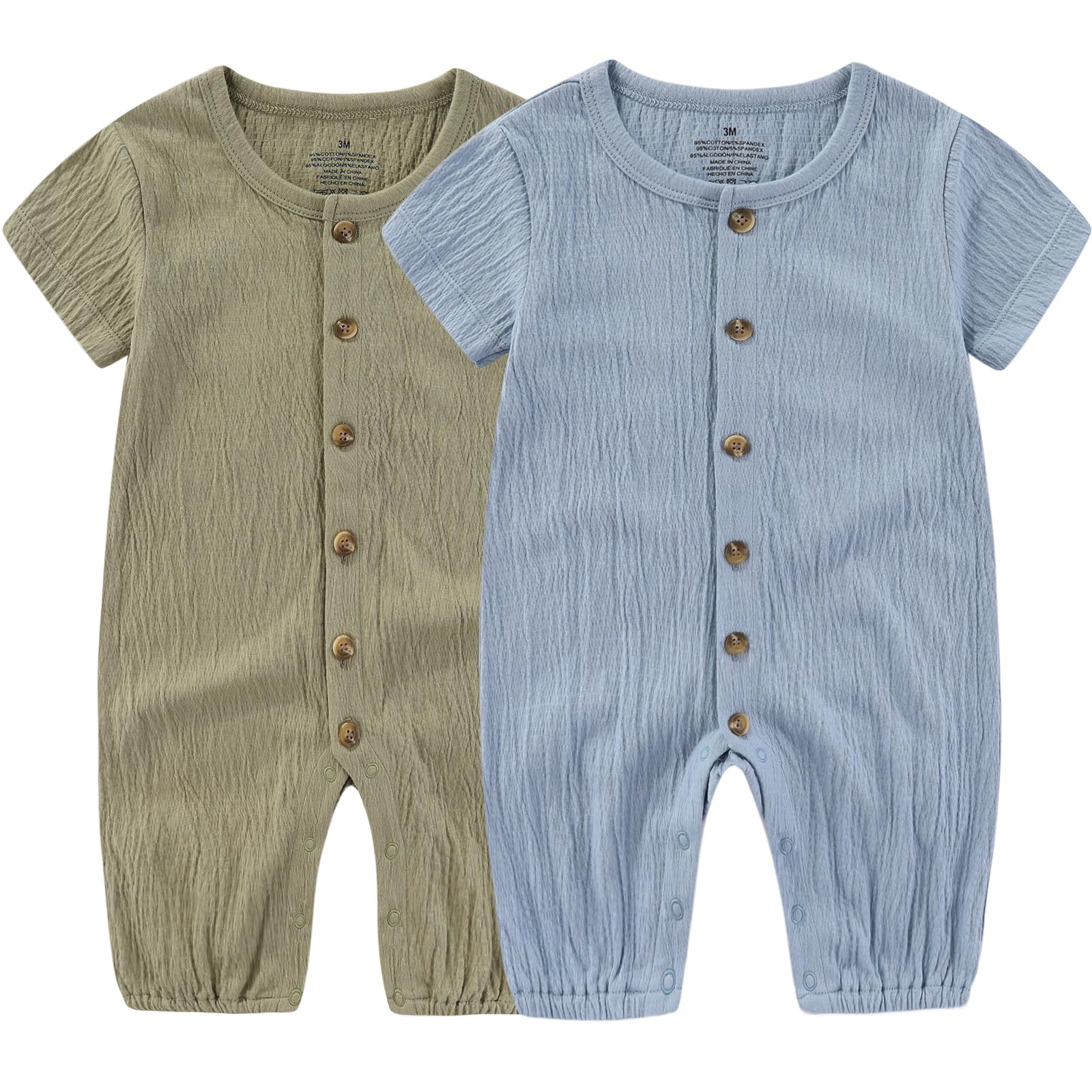 Ruliby Baby Girl Romper Button Jumpsuit Summer Infant Boy Clothes for 0-24 Months