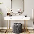 BELLEZE Vanity Desk with 2 Drawers, 45 Inch Computer Desk Mordern Vanity Makeup Dressing Table Home Office Desk Laptop Study Writing Table with Gold Metal Frame, White