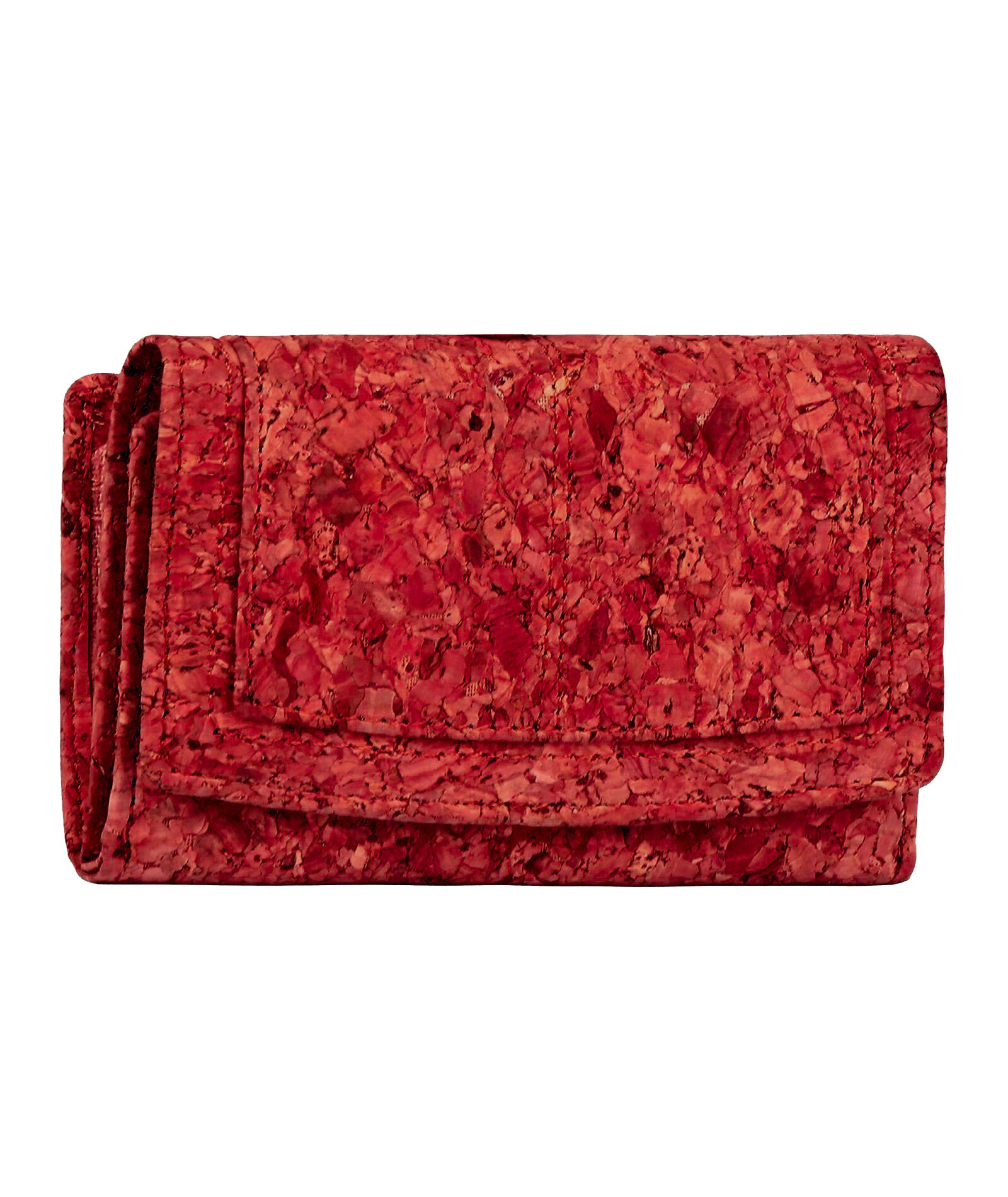 Hudson & James Ladies Designer Cork Vegan RFID Blocking Shield Compact Card Holder Wallet Purse Multi Credit Card Women Clutch Wallet with Zip Pocket (Dark Red)