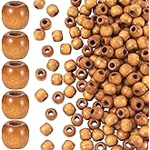 Pndeyo 100pcs 10x12mm Wooden Beads for Crafts, Round Large Hole Natural Wood Hair Bead, Vintage Wooden Spacer for Macrame Necklace Bracelet DIY Craft Handmade Decor- Coffee