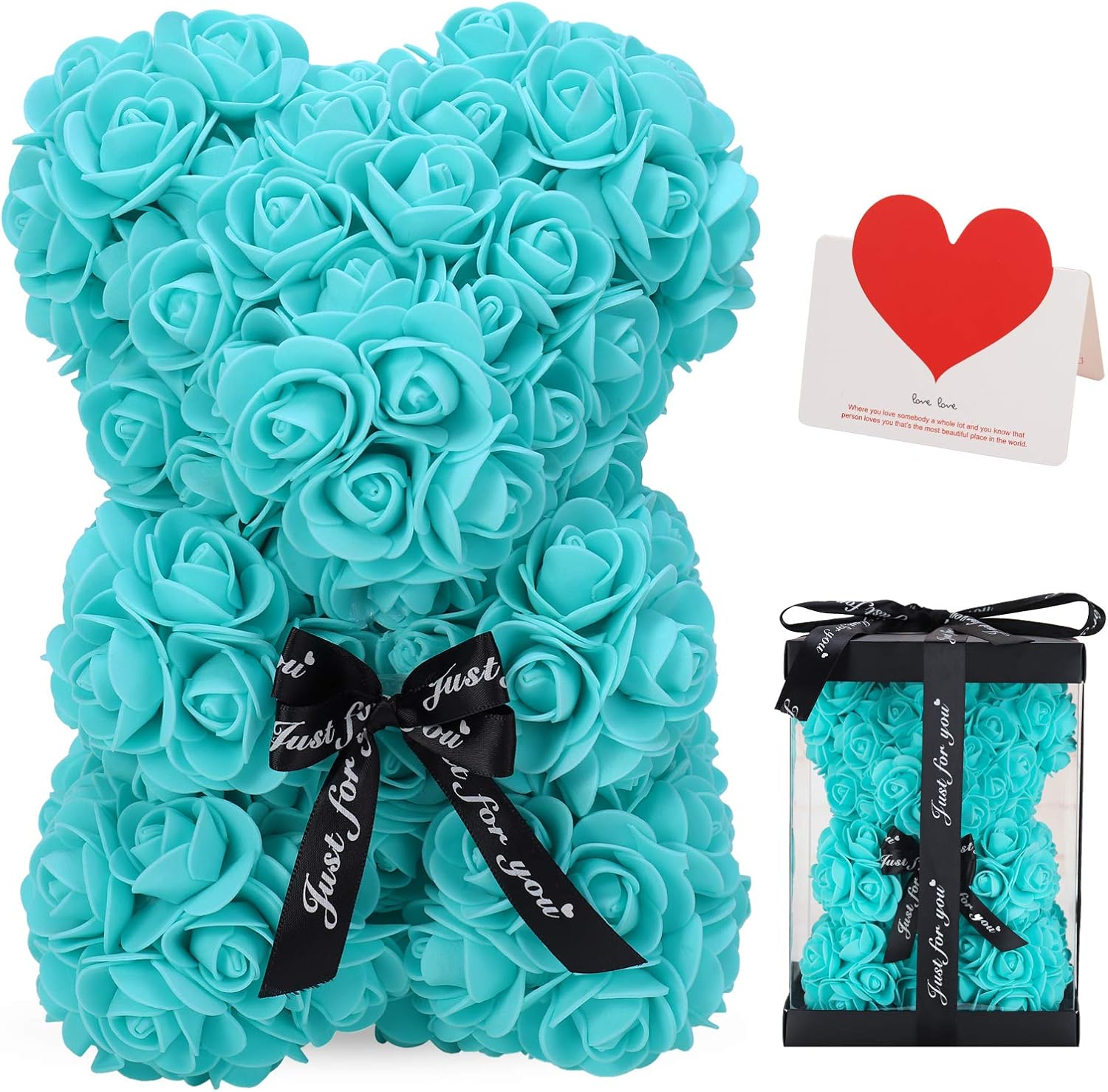 LINKLO Rose Bear Rose Teddy Bear 10 inch Artificial Rose