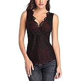 MISS MOLY Women's Scallop V Neck Sexy Sleeveless Lace Tank Top Elegant Slim Fit Summer Tops Blouse Shirts