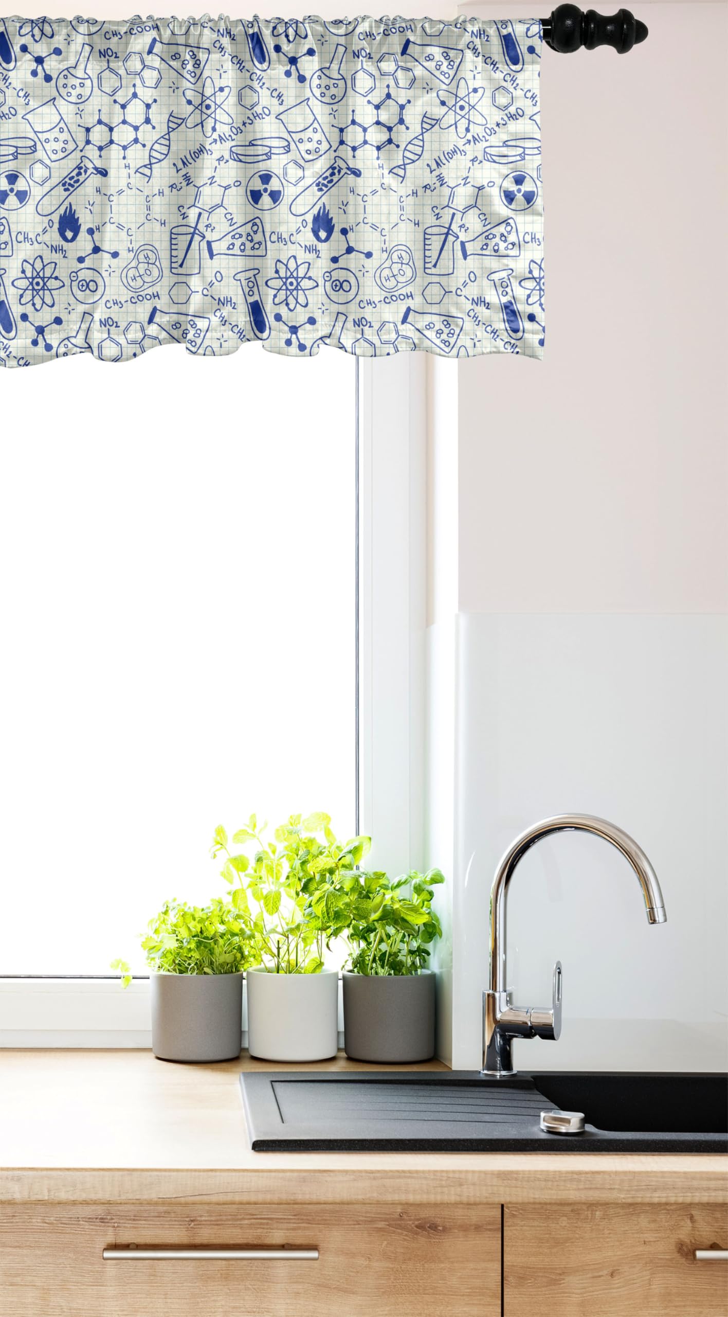 Ambesonne Cartoon Window Valance, Science Chemistry