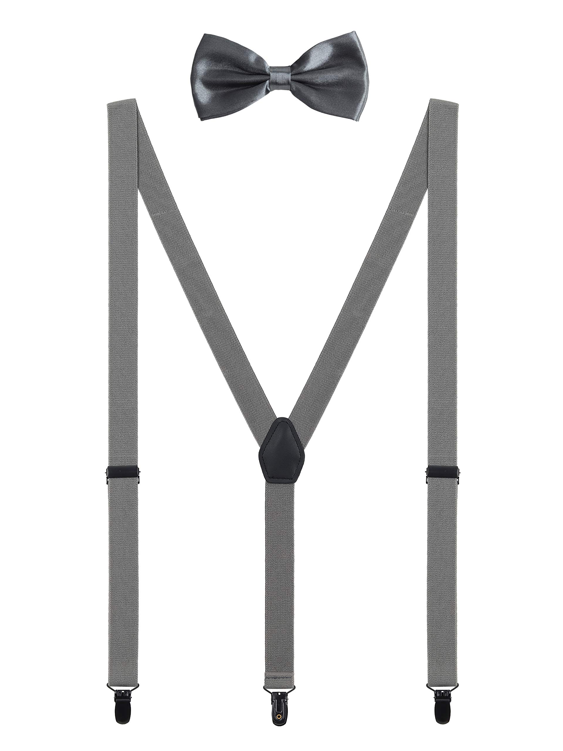 WANYING Baby Kids Braces Bow Tie Set for 1-5 Years Boys Girls 3 Black Clips Y-Back 2.5cm Elastic Suspenders for Children Toddler - Dark Grey