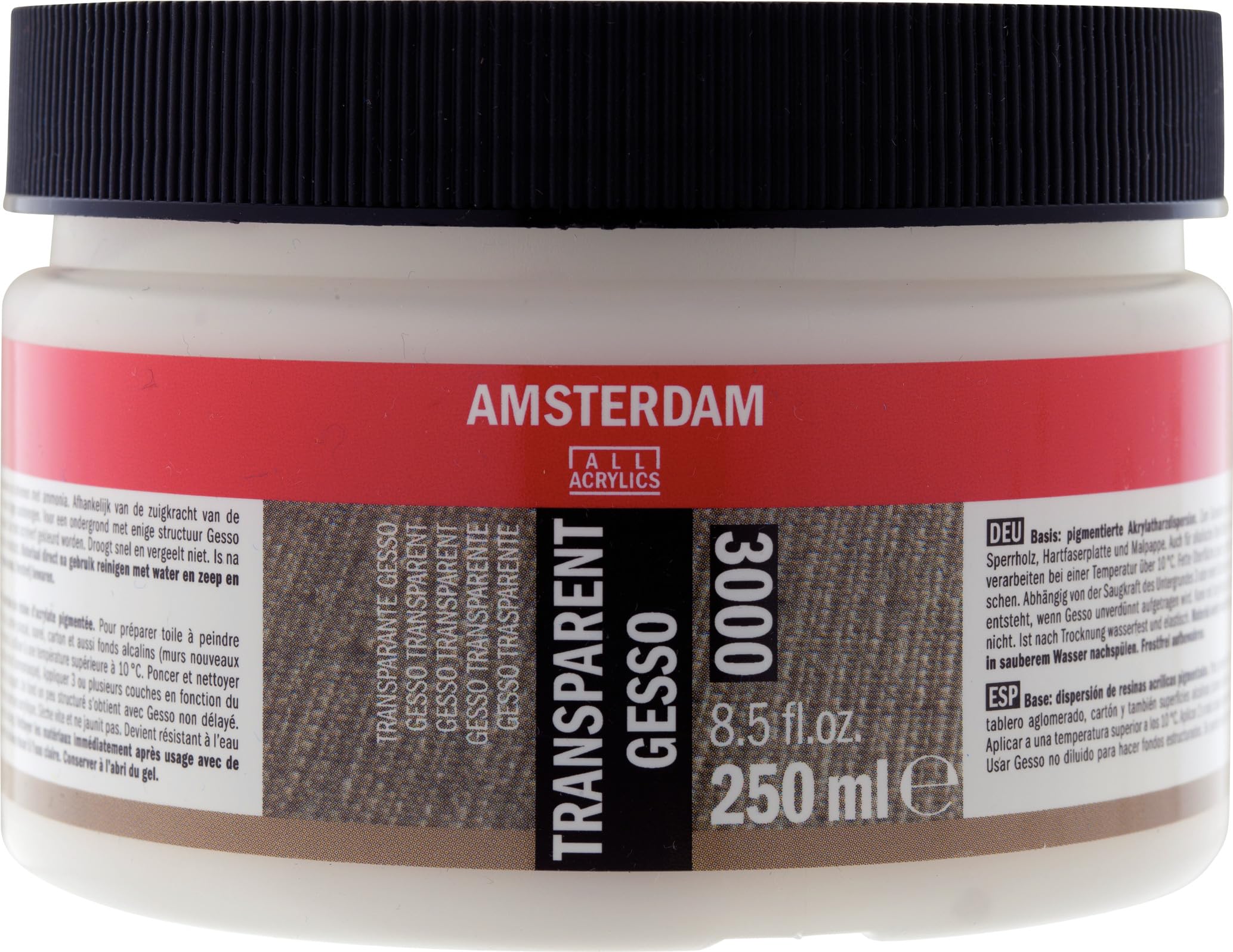 Amsterdam Primer - Transparent Gesso 3000 Jar - 250 ml - Acrylic & Oil Paint Primer - Perfect Base for Murals, Canvas, Wood & More