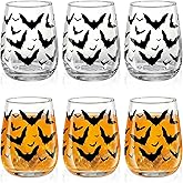 Maxcheck 6 Pack 18 oz Halloween Stemless Wine Glasses Halloween Wine Glass Set Clear Drinking Tumbler for Homes and Bars for Party Gift(Bat)