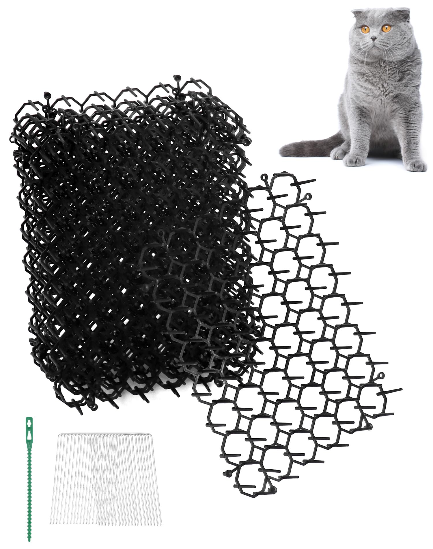 QWORK® 12 Pack Cat Scat Mat 15x20cm, Anti Cat Spikes Mat with Pegs and Ties, Prevent Animals from Entering the Garden and Destroying Plants