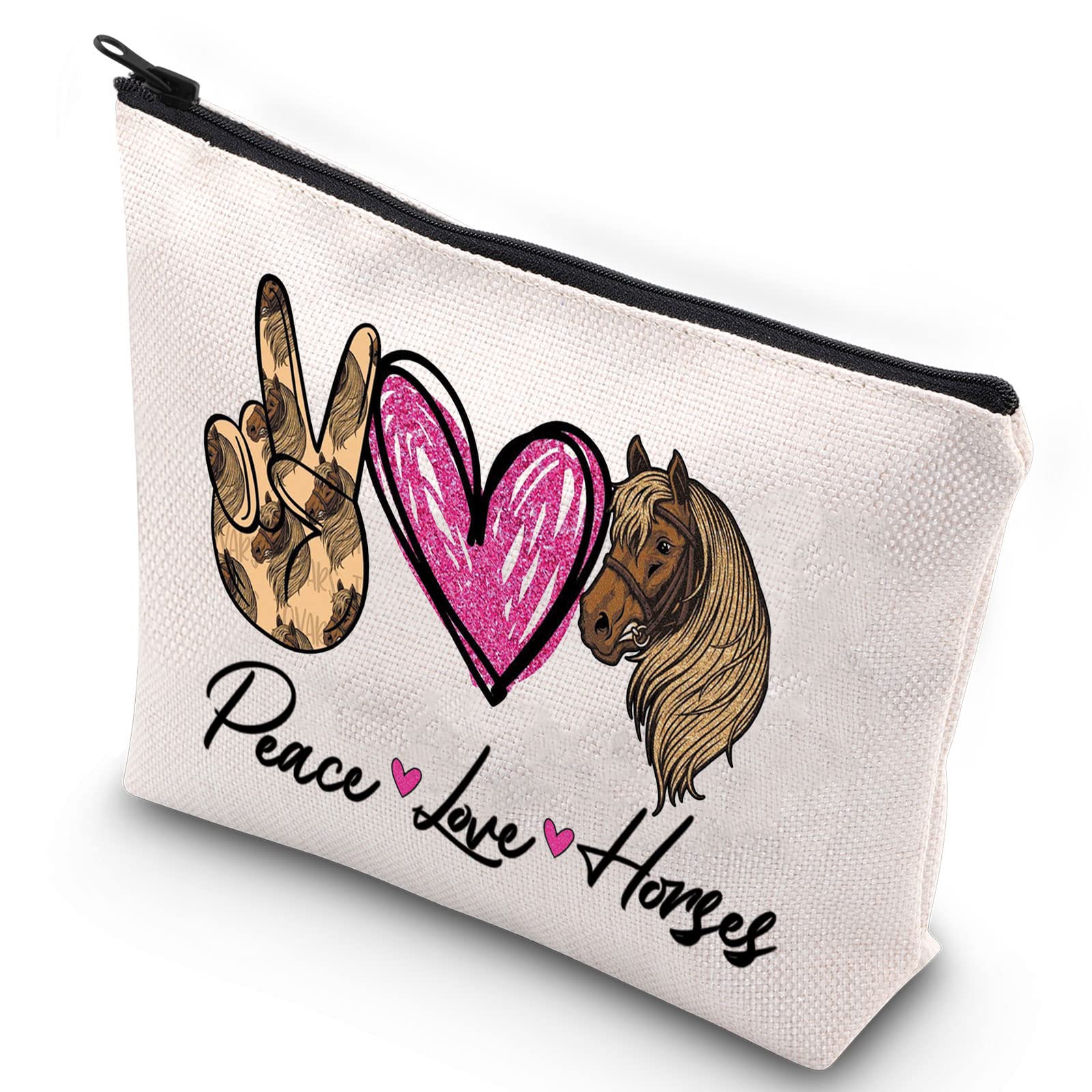 WZMPA Funny Horse Cosmetic Bag Horse Lover Gift Peace Love Horses Makeup Zipper Pouch Bag Riding Equestrian Lover Gift, Peace Horses, S, Fit