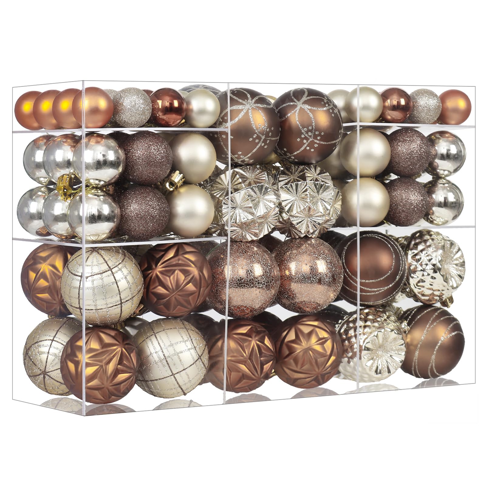 Photo 1 of 100ct Brown and Gold Christmas Ornaments Set, Shatterproof Xmas Tree Ornaments Decorations Collection, Hanging Plastic Christmas Balls for Holiday Party Wedding (Brown&Gold)