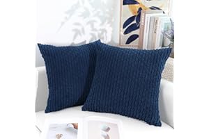 Lacette Pack of 2 Decorative Throw Pillow Covers, 18"x18" Soft Striped Corduroy Square Cushion Cover, Rustic Farmhouse Pillowcases Home Decor for Living Room Couch Bed Sofa(Dark Blue)