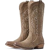 IUV Cowboy Boots for Women Mid Calf Fashion Cowgirl Boots with Embroidery Western Snip Toe