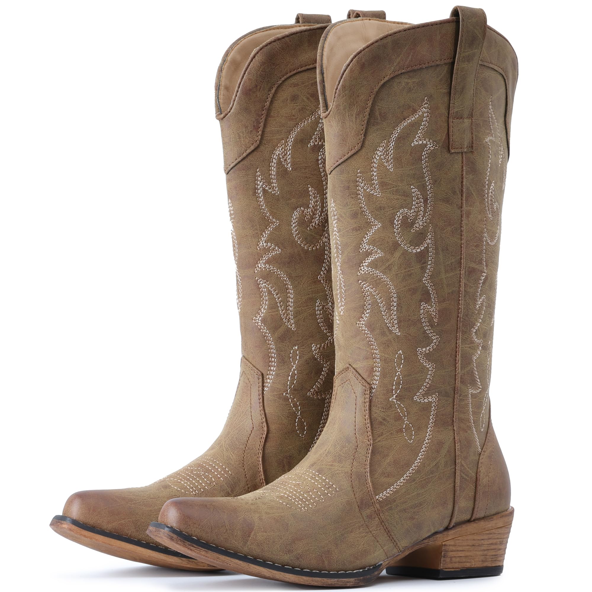 thumbnail image 2 of Rollda Cowgirl Boots Cowboy Boots For Women Square Toe Mid Calf Western 2 of 9
