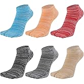 HONOW Women's Tabi Split Toe Flip Flop Socks Big Two Toe Cotton Colorful Crew No Show Low Cut Athletic Pack of 6