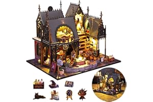 FLYINTOYS DIY Miniature House Kit, Tiny for Adults to Build, 3D Wooden Puzzles Dollhouse Bookshelf Insert Decor Alley-Creativity Kit with LED Light for Family and Friends (Luna's Magic House)
