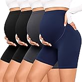 VALANDY Creamlush 4 Pack Maternity Shorts–Over The Belly Buttery Soft Stretchy Maternity Lounge Yoga Shorts