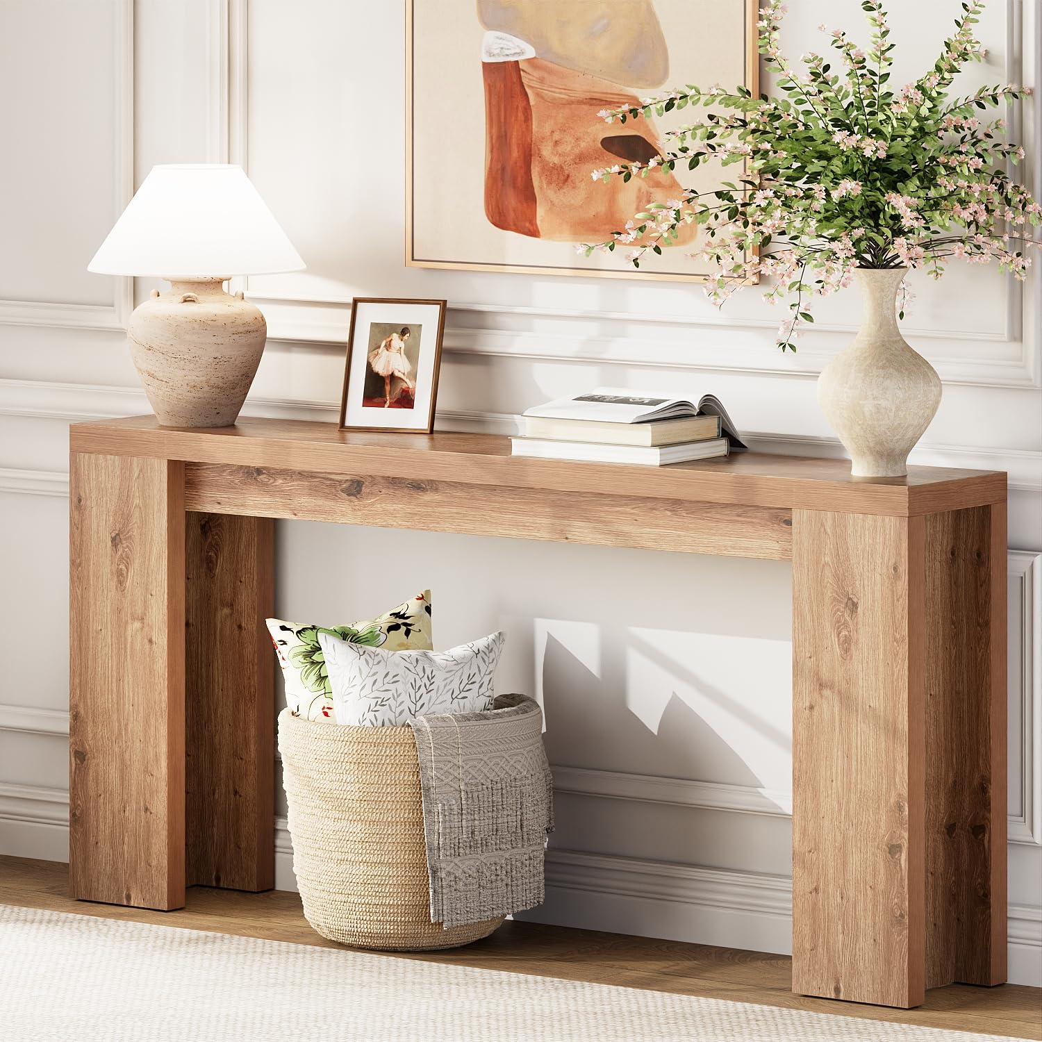 Photo 1 of 70.9 Inch Extra Long Console Table, Farmhouse Entryway Table with Thickened Base, Wood Sofa Table Behind Couch Table, Narrow Entryway Accent Table for Living Room, Hallway, Entrance, Foyer, Brown
