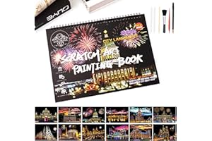 BULCHIGN Scratch Art Book for Adults - 12PCS Scratch Painting Foil Art for Adults Scratch City Series Books Foil Engraving Scratch Art Adult Set with 6 Tools