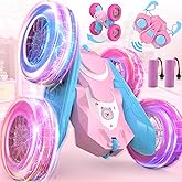 NQD® Remote Control Car for Girls, Pink RC Cars Double-Sided 360° Spin with Flashing Wheel Lights 2 Batteries, 2.4 GHz Rechargeable RC Stunt Car Toy for 4 5 6 7 8 9 10 11 +Year Old Girl Birthday Gifts