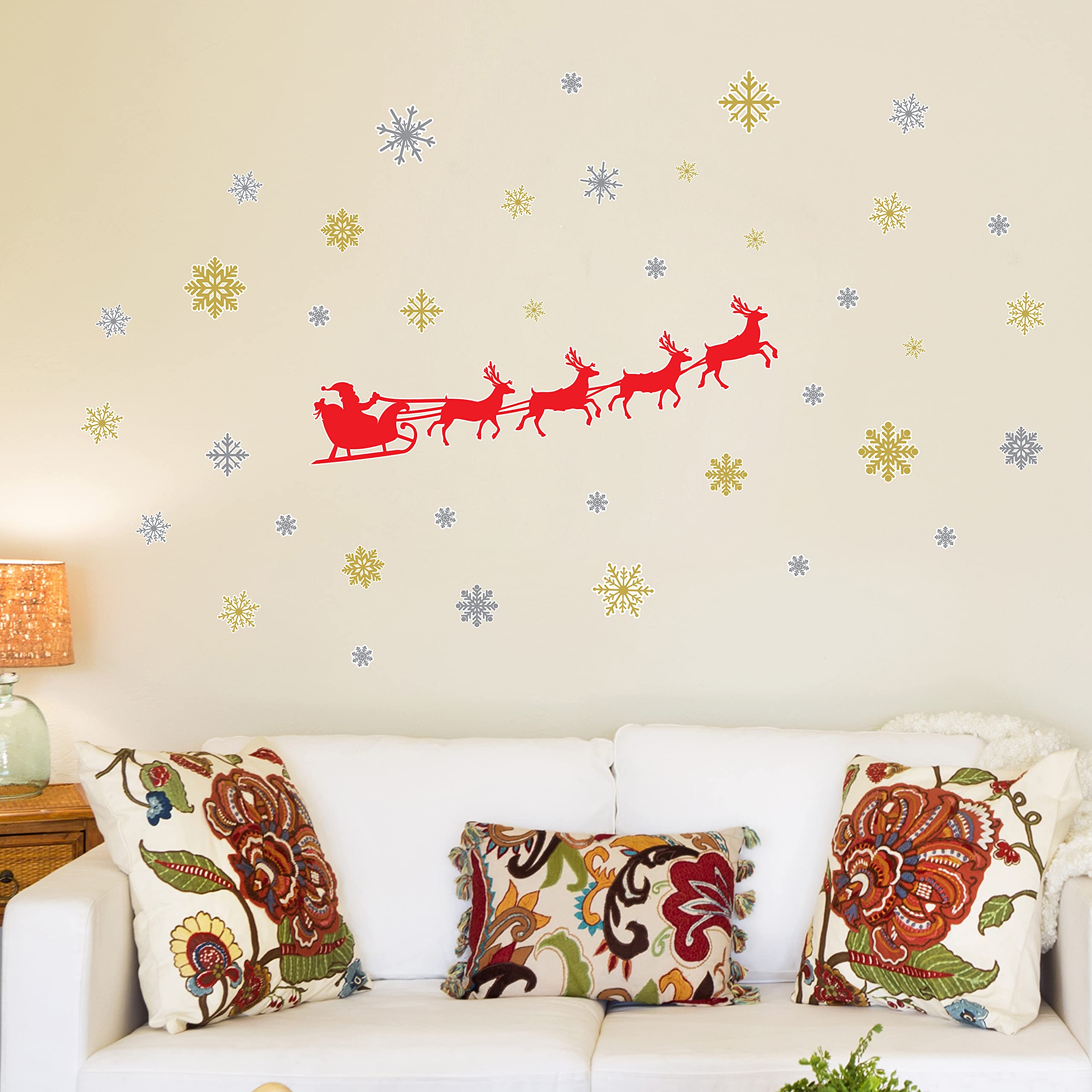 Wallflexi Christmas Decorations Wall Stickers " Santa's Sleigh " Wall Murals Decals living Room Children Nursery School Restaurant Cafe Hotel Home Office Décor, multicolour