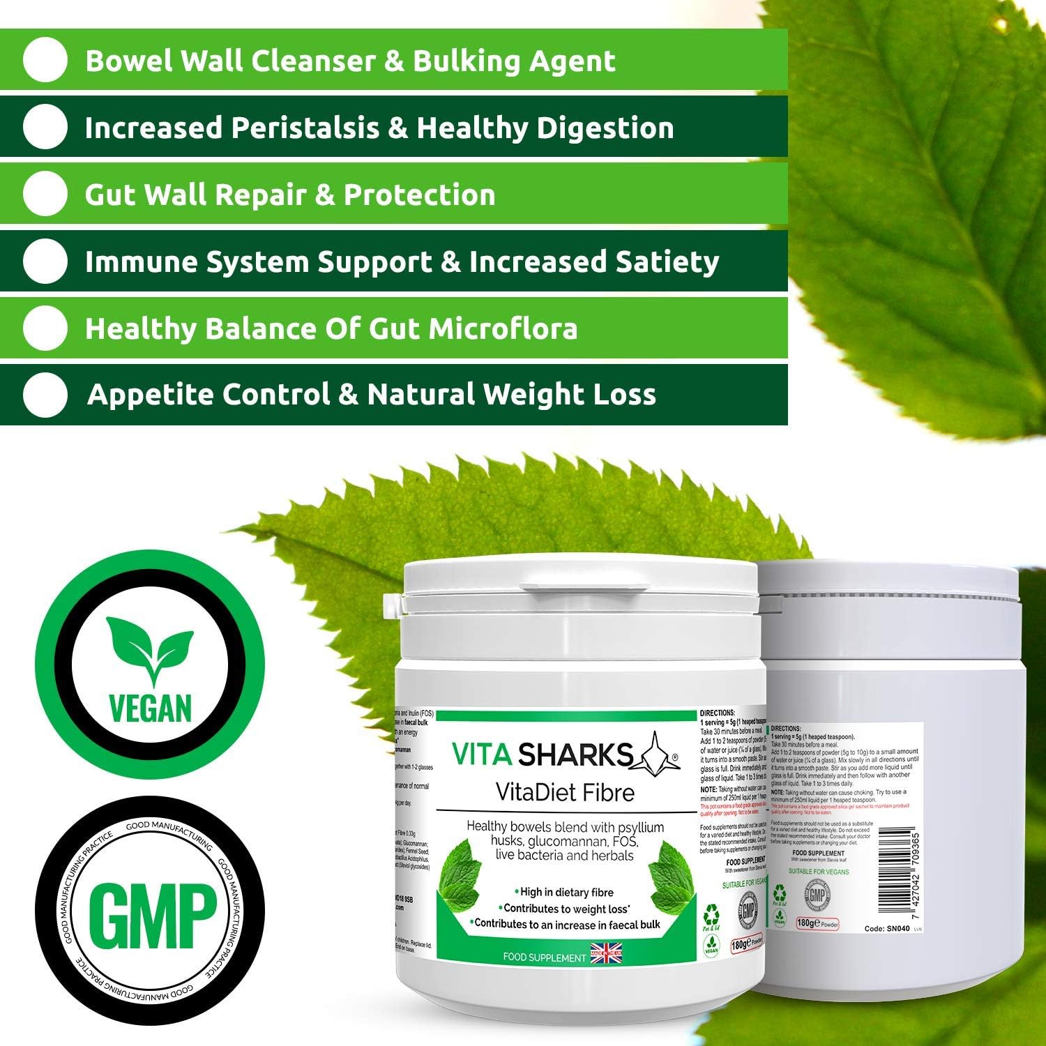 VitaDiet Fibre 180g Powder with Psyllium Husk for Gentle Vegan Cholesterol Management Bowel Cleanse - Image 4