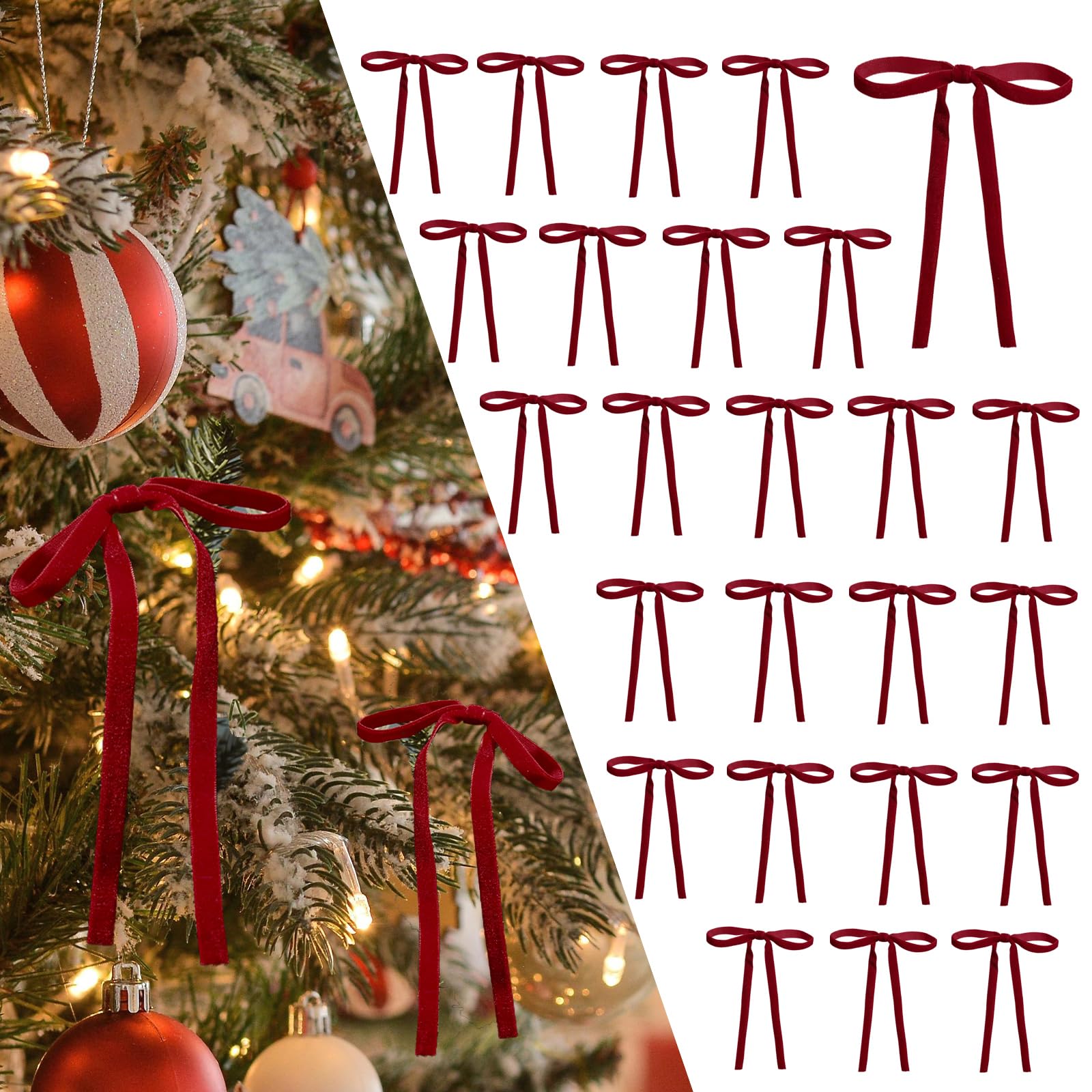 DiliComing Red Velvet Christmas Tree Bows - 24 Pcs Red Velvet Ornaments ...