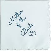 Cotton Wedding Handkerchief with Scalloped Edges, Mother of Bride & Groom Gifts, Envelope Gift Box & Card