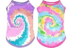 JpGdn Tie Dye Dog Shirts for Medium Dogs Girl Female Pink Purple Sleeveless Tank Top Tee Clothes Vest Pet Apparel Streetwear Garment Girl Female Lightweight Stretchable Outfit M Pack of 2