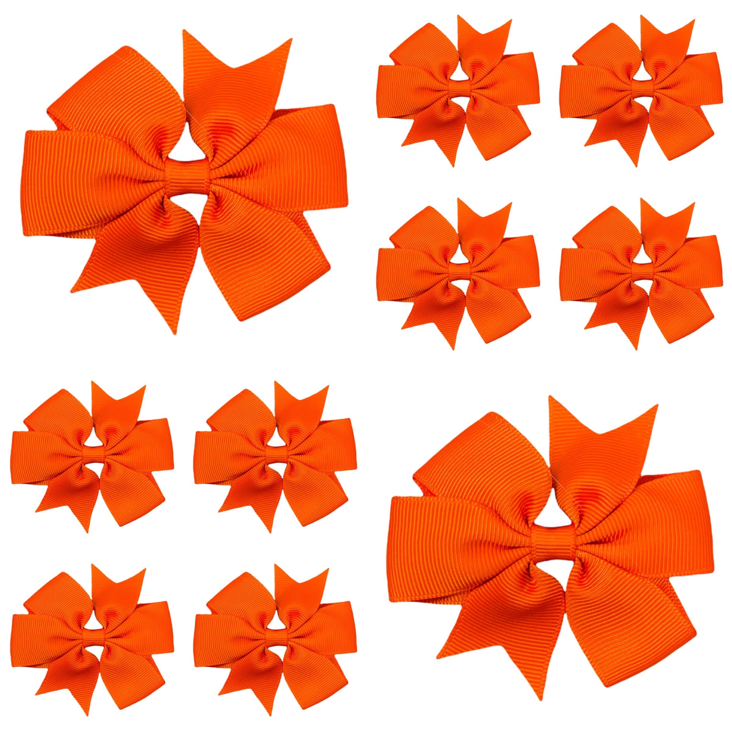 10pcs Dark Orange Hair Bows Clips Slides Grips 3" inch Pinwheel Solid Vibrant Colour Girls Hairbows