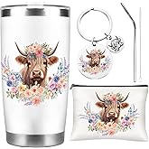 CRASHOT Highland Cow Gifts for Women, Highland Cow Gift, Includes 20 oz Tumbler Cosmetic & Keychain, Birthday Thanksgiving Christmas Surprise for Girls Sister Daughter Best Friends