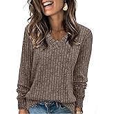 Sampeel V Neck Long Sleeve Shirts for Women Casual Fall Tops Lightweight Tunic Sweaters Fashion Clothes Loose Fit 2025