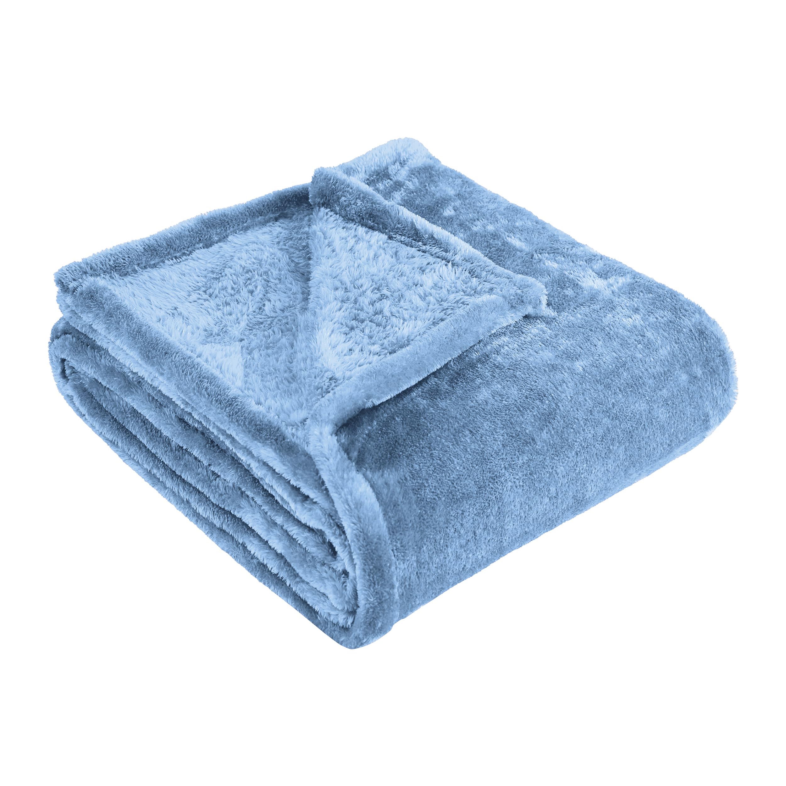 Superior Classic Solid Fleece Blanket, Thick, Cozy, Warm Blankets, Velvety Soft Plush Bedding and Sofa Throw, Cute Bedroom Decor, Fuzzy Cover, Medium Weight Comfort Essentials, Throw, Blue
